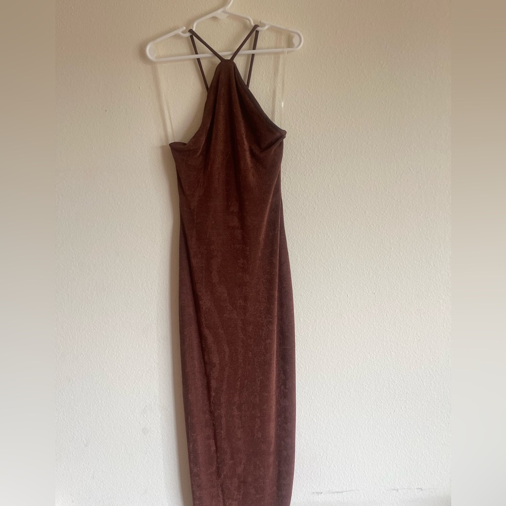 Brown Halter Midi Dress
